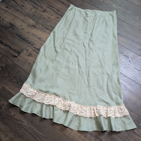 Zelie Linen Sage Vintage Fall/Spring Maxi Skirt with Lace Detail Size Large - Picture 3 of 12